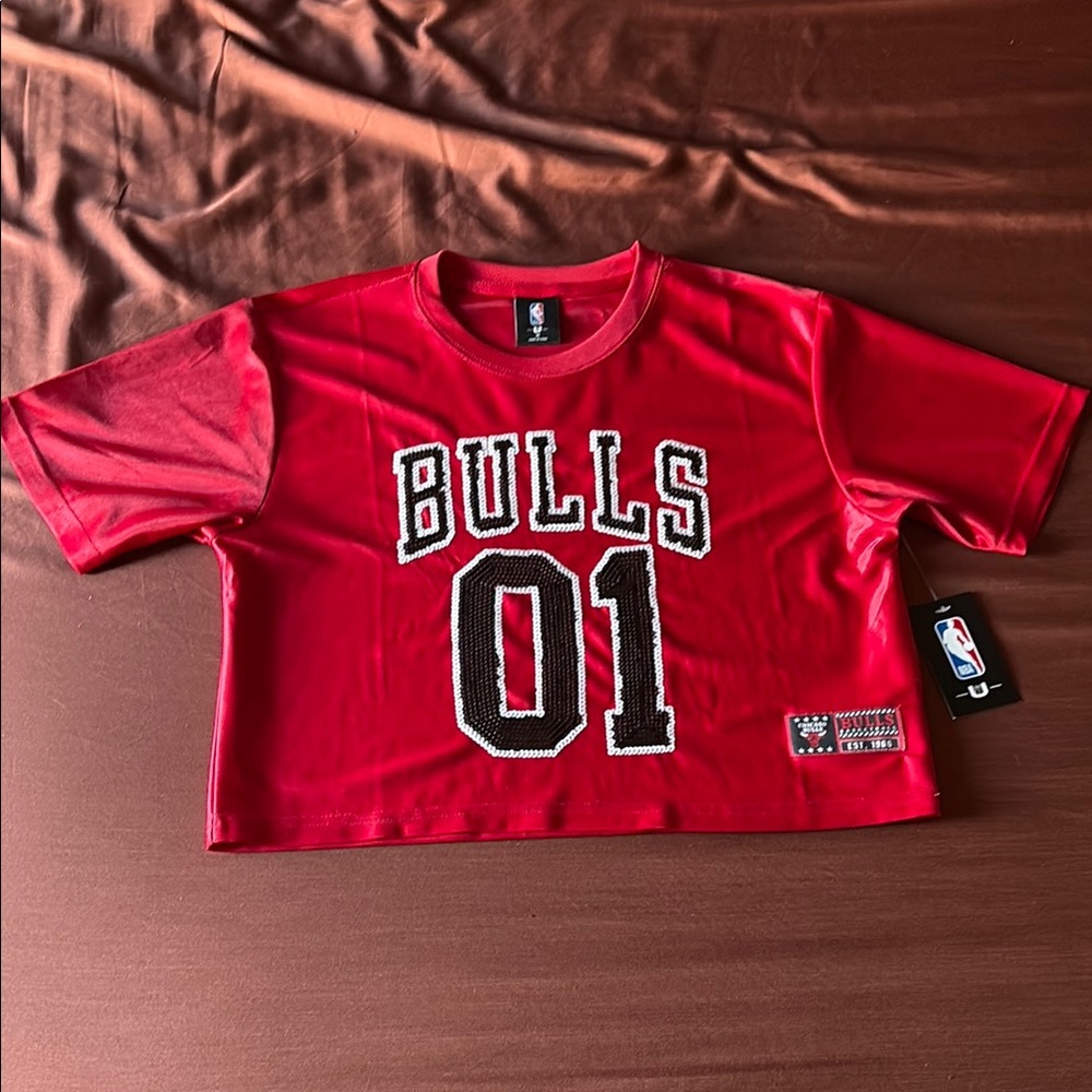 NBA Bulls Jersey Wmns Cropped w/ Sequins